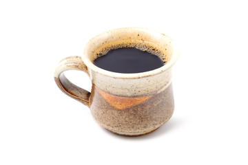 Hot coffee Brown ceramic coffee mug  isolated on white background.
