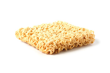 Dried instant noodles isolated on white background.