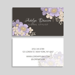 Fototapeta na wymiar Flower business cards purple flowers