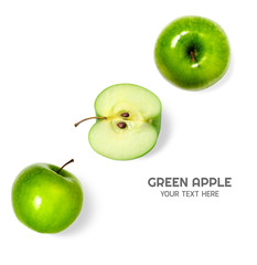 Flat lay (Top view) of Green fresh apple fruit isolated on white background