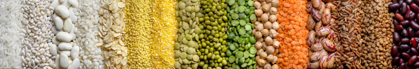 Colorful Legumes and Cereals food background