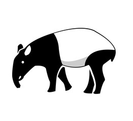 tapir silhouette with black and white vector illustration
