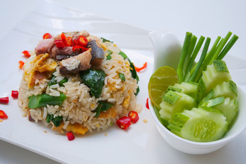 Fried rice with salted fish and chinese kale
