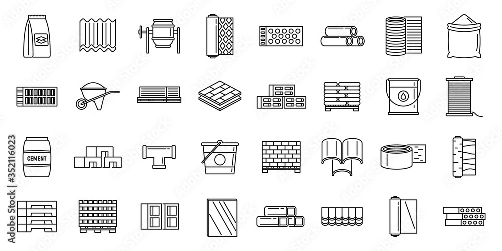 Poster modern construction materials icons set. outline set of modern construction materials vector icons f