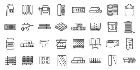 Modern construction materials icons set. Outline set of modern construction materials vector icons for web design isolated on white background