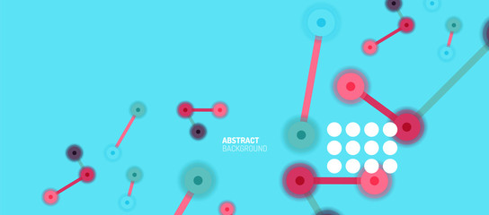 Flat style geometric abstract background, round dots or circle connections on color background. Technology network concept.