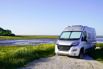 vanlife family vacation travel in RV holiday trip in motorhome Caravan car Vacation with camper van...