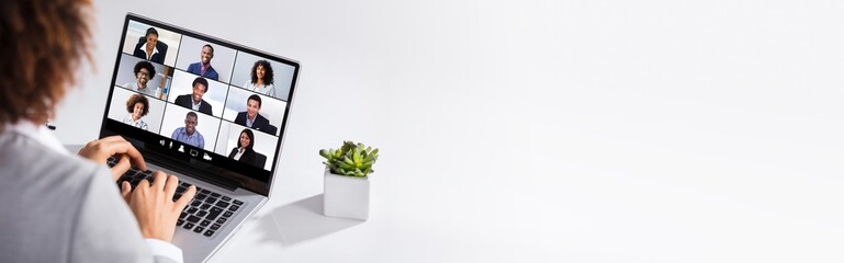 Businesswoman Working On Laptop With Blank Screen