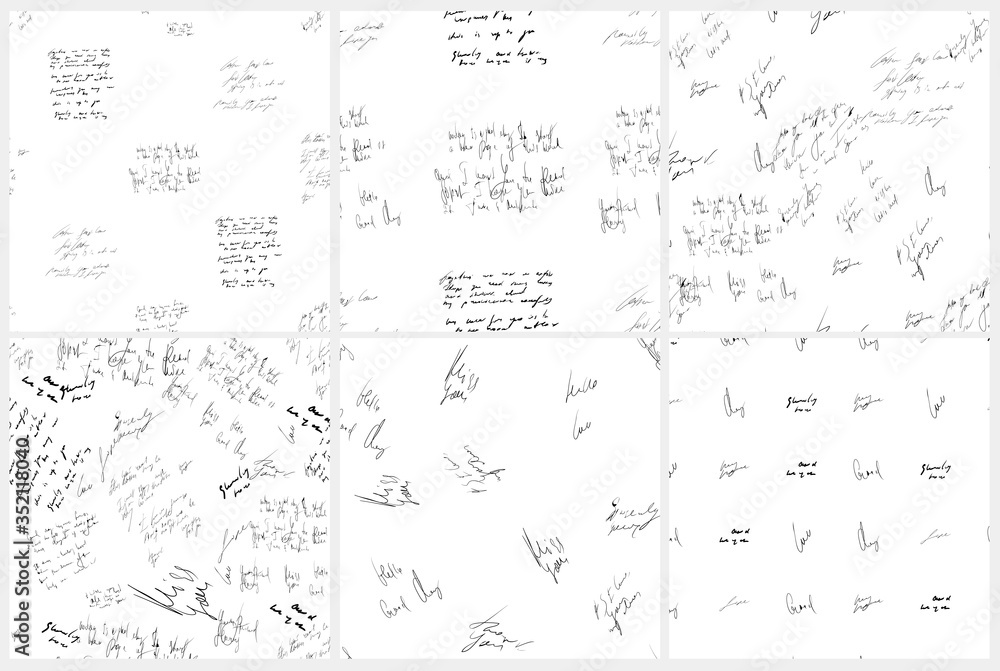 Poster seamless abstract text pattern set. handwritten font on a white background. ink on paper