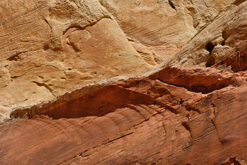 Colorful orange rock faced cliffs in the Nevada Desert