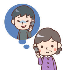 振り込め詐欺の電話に出るおばあさん