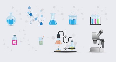 Set of objects from chemical laboratory. Vector