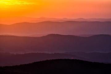 Wonderful sunrise in the mountains. A view from the Polonina Carynska. Bieszczady National Park. Carpathians. Poland.