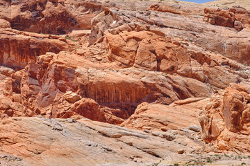 Fototapeta na wymiar Various rock walls some of Red Aztec Sandstone found in the Nevada Desert