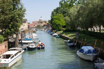 Rio dei Giardini in Venice, traditional canal that surrounds venice public park