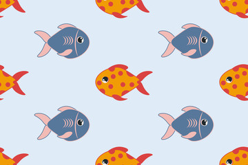 Naklejka premium Seamless pattern background with cute exotic aquarium fishes. Vector EPS10 illustration.