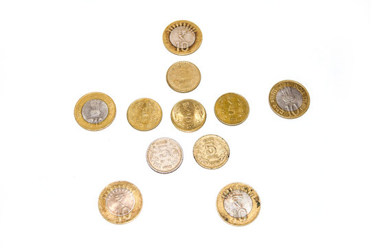 Indian circulating coins collection on isolate white background.
