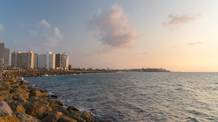View of Tel Aviv in the evening. Skyscrapers against the sky, Israel.