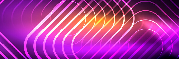 Shiny neon glowing techno lines, hi-tech futuristic abstract background template with square shapes