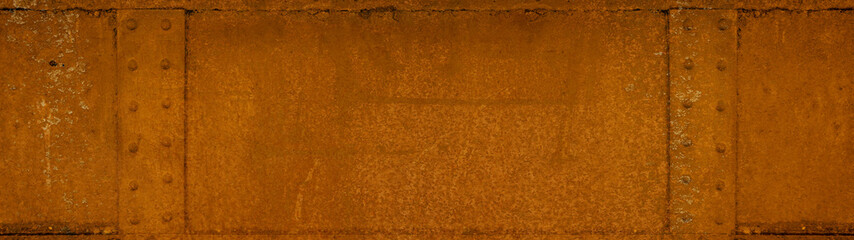 Rusty weathered metal texture with steel rivets background banner Panorama, with copy space