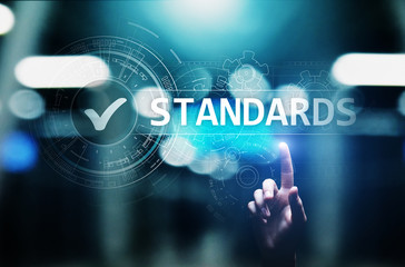 Standard. Quality control. ISO certification, assurance and guarantee. Internet business technology concept.