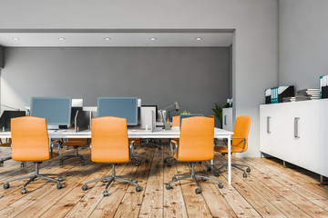 Gray and orange open space office interior