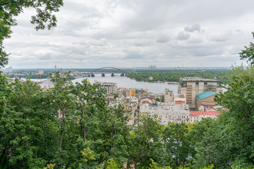 Amazing view from a hill on an ancient tourist region of Kyiv