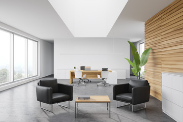 White and wood CEO office with lounge