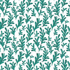 Fototapeta na wymiar Floral beautiful watercolor seamless pattern. Elegant hand drawn leaves. Print for fabric, wallpaper, bed linen, curtains, tablecloths, web sites, etc. Ink drawing.