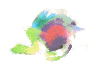 Round Multicolored watercolor spot. Colorful illustration of watercolor drops and blots. Red, green, blue, yellow smears on a white background.