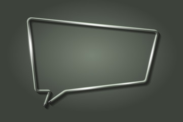 Square speech bubble glowing neon sign or LED strip light on grey background. Vector art