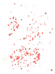 Blurred watercolor spots and splashes. Colorful illustration of watercolor drops, and blots. Red drops on a white background