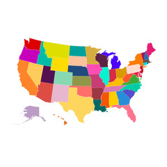 United States vector map, each state in a unique color. Map of the USA, all states separately