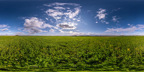 full seamless spherical hdri panorama 360 degrees angle view among fields in summer day with...