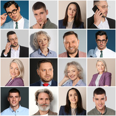 Fototapeta na wymiar Collage with portraits of different business people