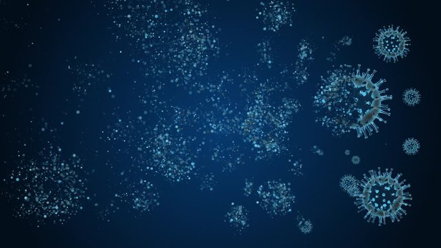 ウイルス、消滅、破壊、壊れる、消える、コロナウイルス、covid-19 / 4K / 青
