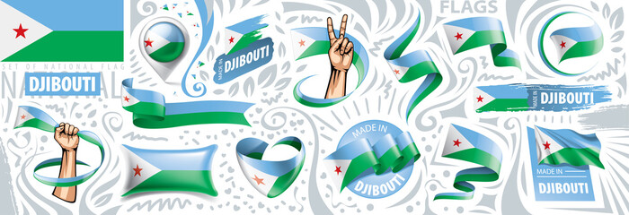 Vector set of the national flag of Djibouti in various creative designs