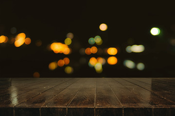wooden table with bokeh background