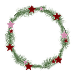 Fototapeta na wymiar New year's wreath. A wreath of Christmas tree with stars for Christmas.