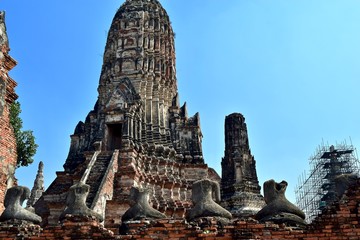 The stupa and buddha statues at Ayutthaya ruins.