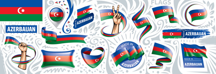Vector set of the national flag of Azerbaijan in various creative designs