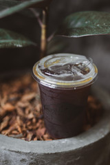 cold americano on flower pot