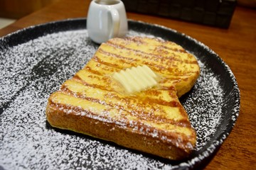 Morning French toast at cafe in Bangkok.