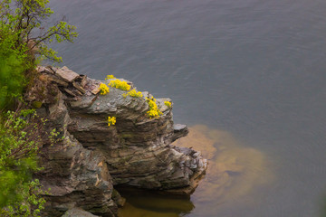 Aerial view on the Dniester Canyon, River and Bakota Bay in National Park Podillya Tovtry. Location place: Bakota,