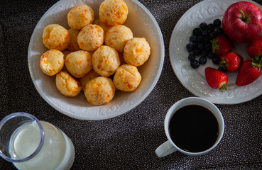 Cheese Bread served in a restaurant. 

Brazilian snack cheese bread - Traditional Brazilian food.