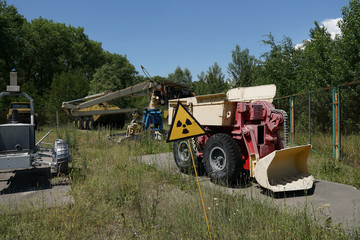 Fototapeta premium Chernobyl / Ukraine. Chernobyl exclusion zone. Ruins of abandoned places. Zone of high radioactivity. Ruins of buildings. 