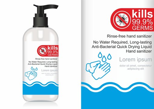 Antiseptic. Hand Sanitizer. Sanitizer icon. Anti bacterial and virus solution. Symbol for disinfectant gel labels. Surface cleanser to kill viruses, bacteria and germs.
