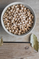 Chick peas on a wooden background 