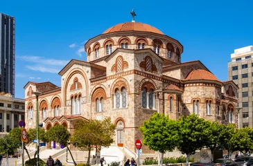 Foto op Canvas Holy Trinity Cathedral orthodox church - Agia Triada - in Piraeus port city in port quarter at Saronic Gulf of Aegean sea in broad metropolitan Athens area in Greece © Art Media Factory