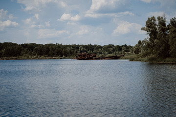 Chernobyl, Ukraine  Chernobyl exclusion zone. Ruins of abandoned places. Zone of high radioactivity. Ruins of buildings. 